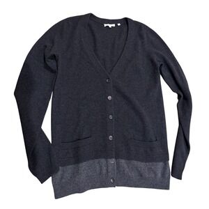Vince Charcoal Gray black cashmere V Neck Button Front 100% Cardigan Sweater M